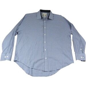 Peter Christian Shirt Mens 2XL Blue Plaid Organic Cotton Button Up Sophisticated